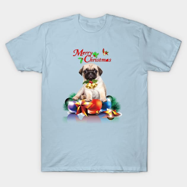 Merry Christmas Pug T-Shirt by cameradog